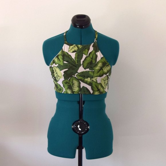 Palm Banana Leaf Halter Open Back Crop Top - Picture 1 of 6